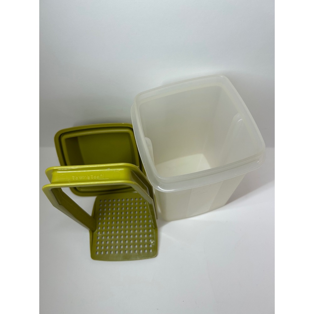 Vintage Tupperware Avocado Green Pickle Keeper Strainer Container w Lid - Picture 6 of 6